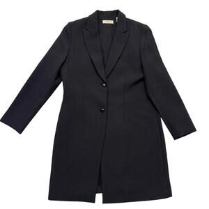 Vintage Quilted Trench Coat  Black Two Button Embroidered Duster Jacket Size 8